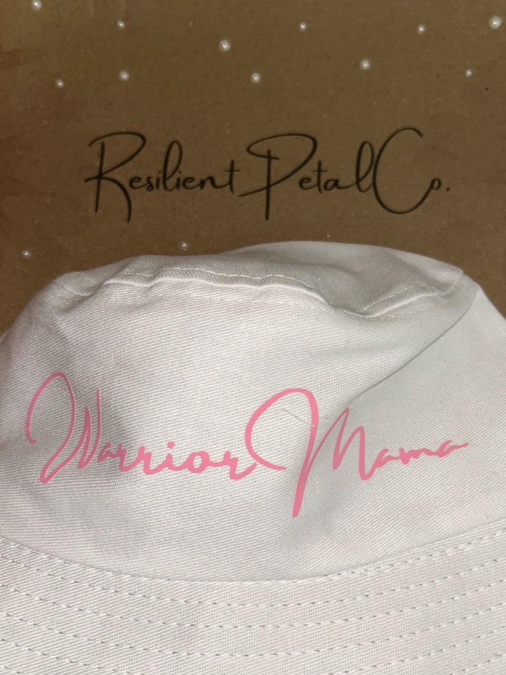 "Warrior Mama" White Bucket Hat - Pink Script